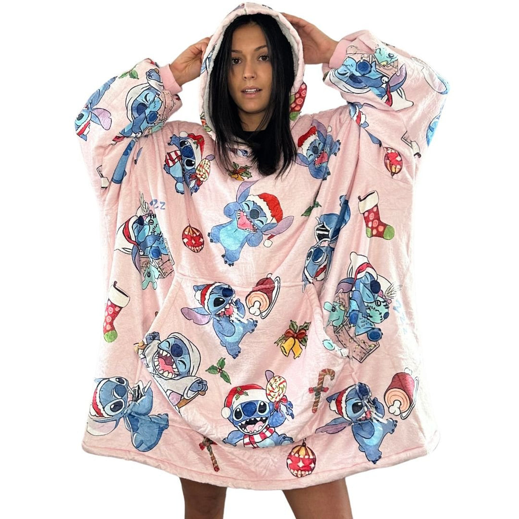 Stitch Oversized Wearable Blanket Hoodie – Pink Sherpa for Kids & Adults | OLM Toys