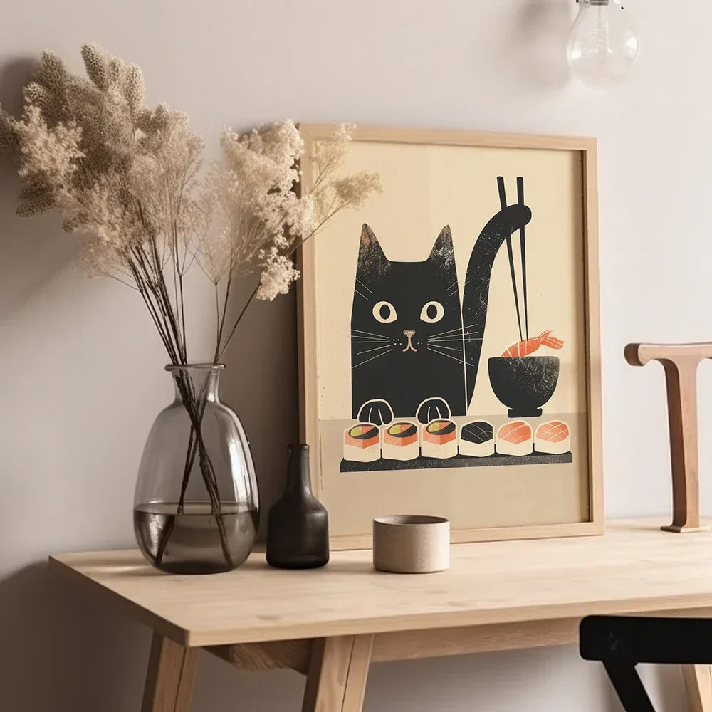 DecorBites™ Japanese Cat Ramen Canvas Wall Art