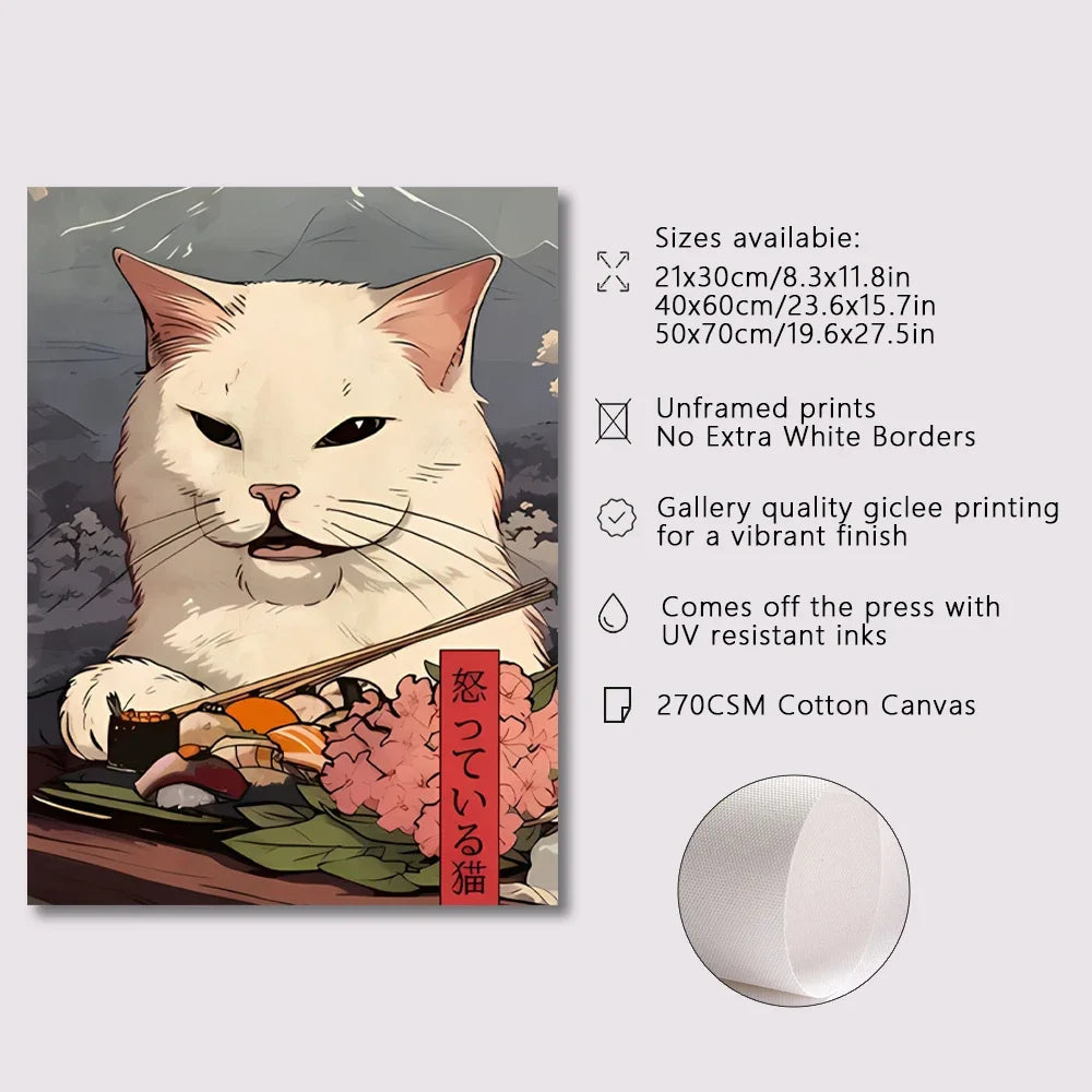 DecorBites™ Japanese Cat Ramen Canvas Wall Art
