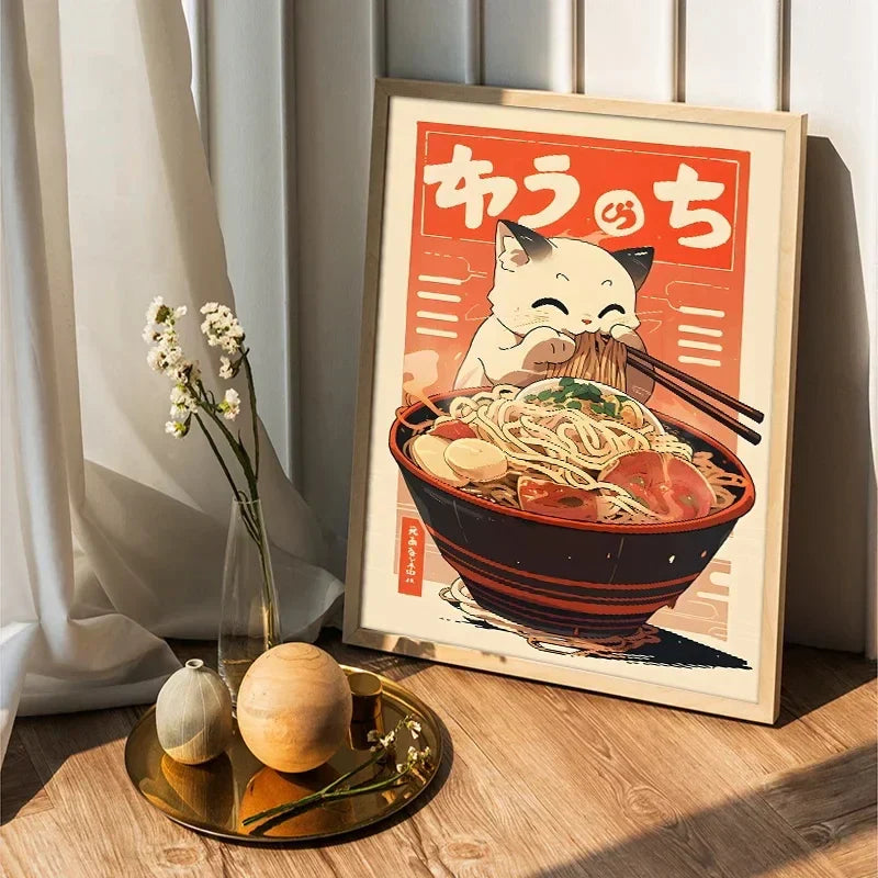 DecorBites™ Japanese Cat Ramen Canvas Wall Art
