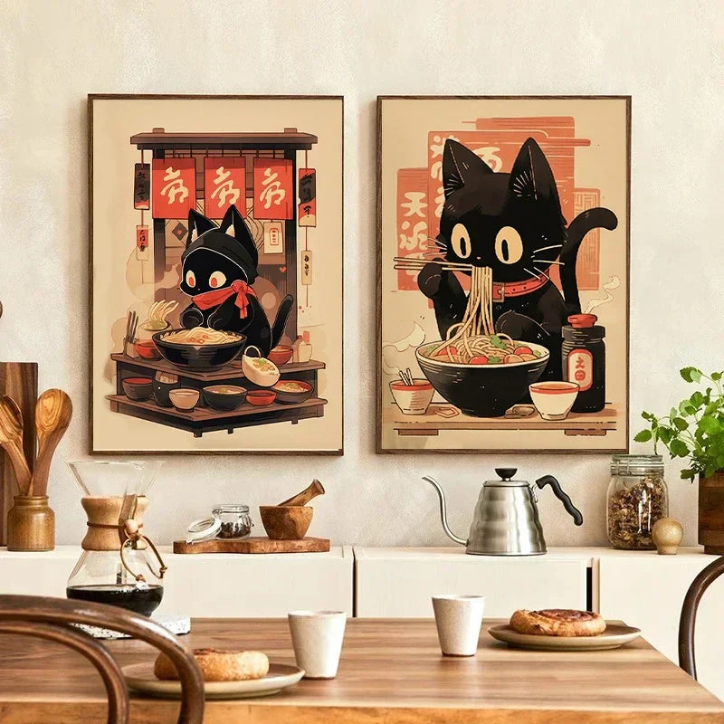 DecorBites™ Japanese Cat Ramen Canvas Wall Art