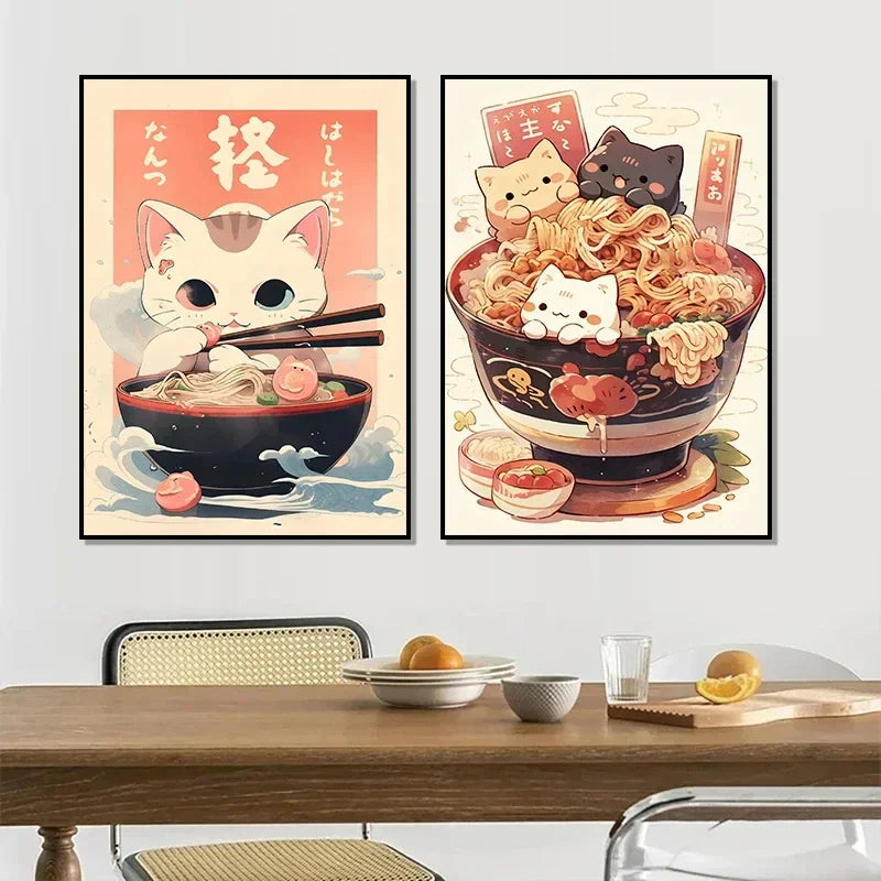 DecorBites™ Japanese Cat Ramen Canvas Wall Art