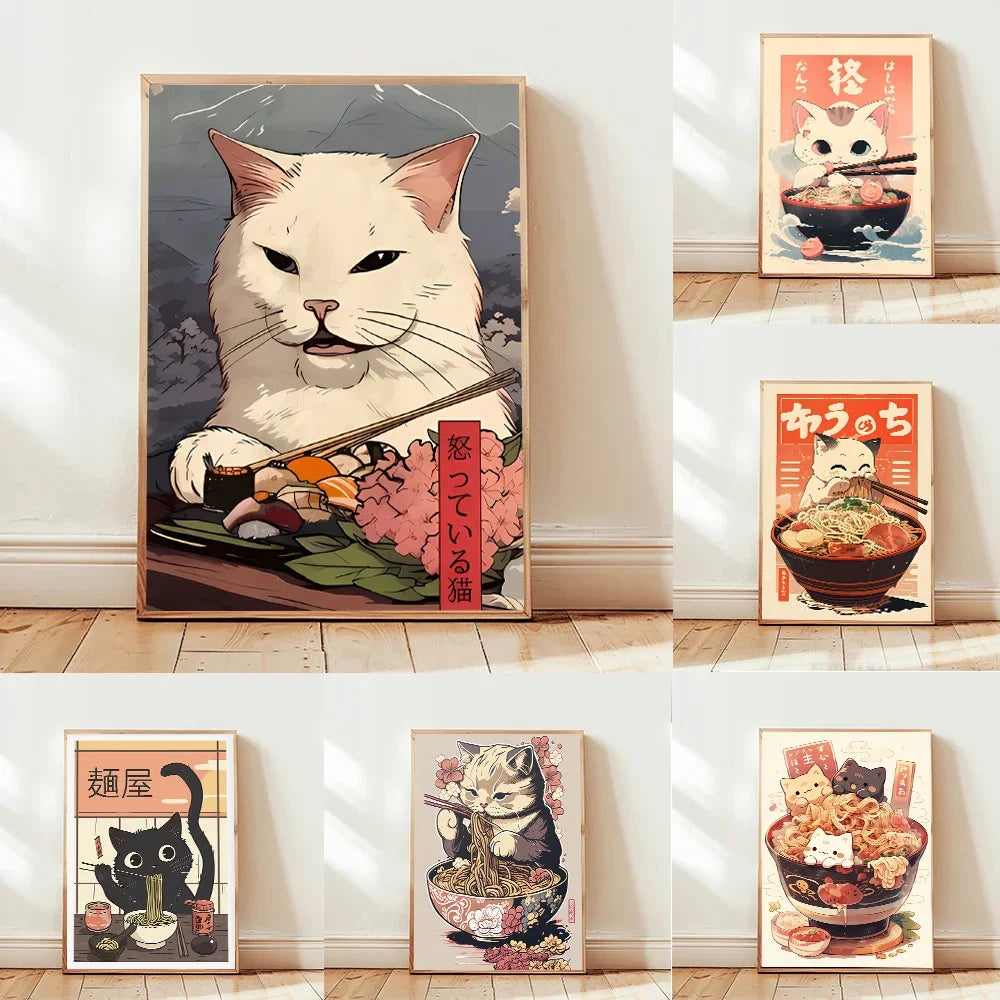 DecorBites™ Japanese Cat Ramen Canvas Wall Art