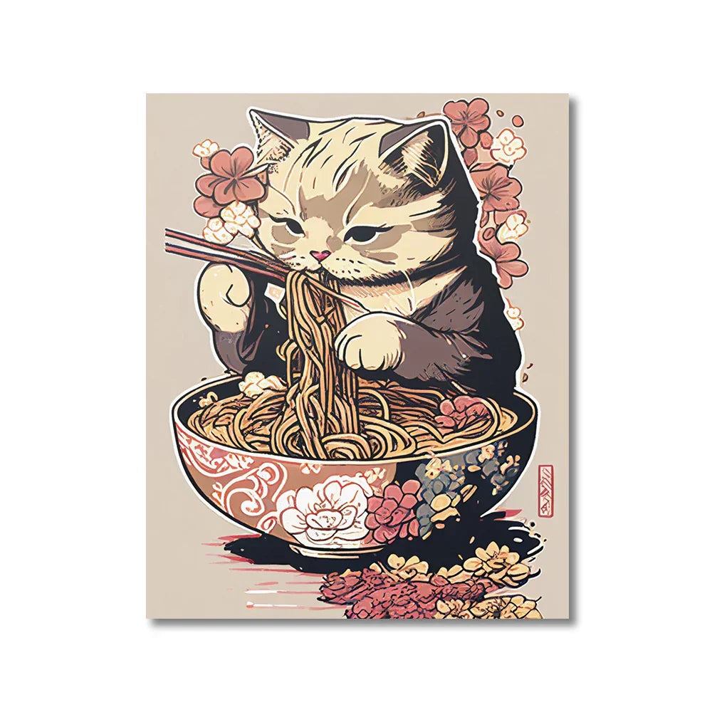 DecorBites™ Japanese Cat Ramen Canvas Wall Art
