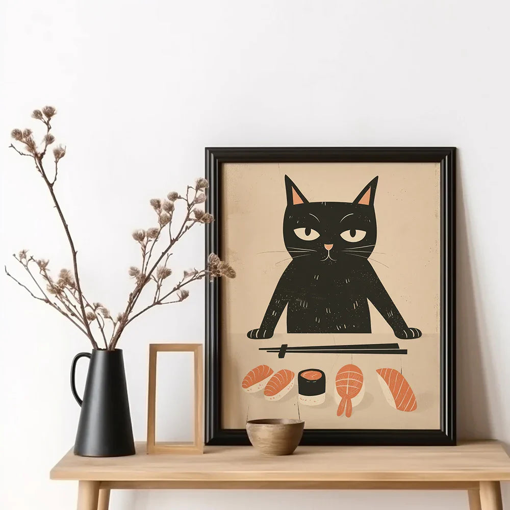 DecorBites™ Japanese Cat Ramen Canvas Wall Art