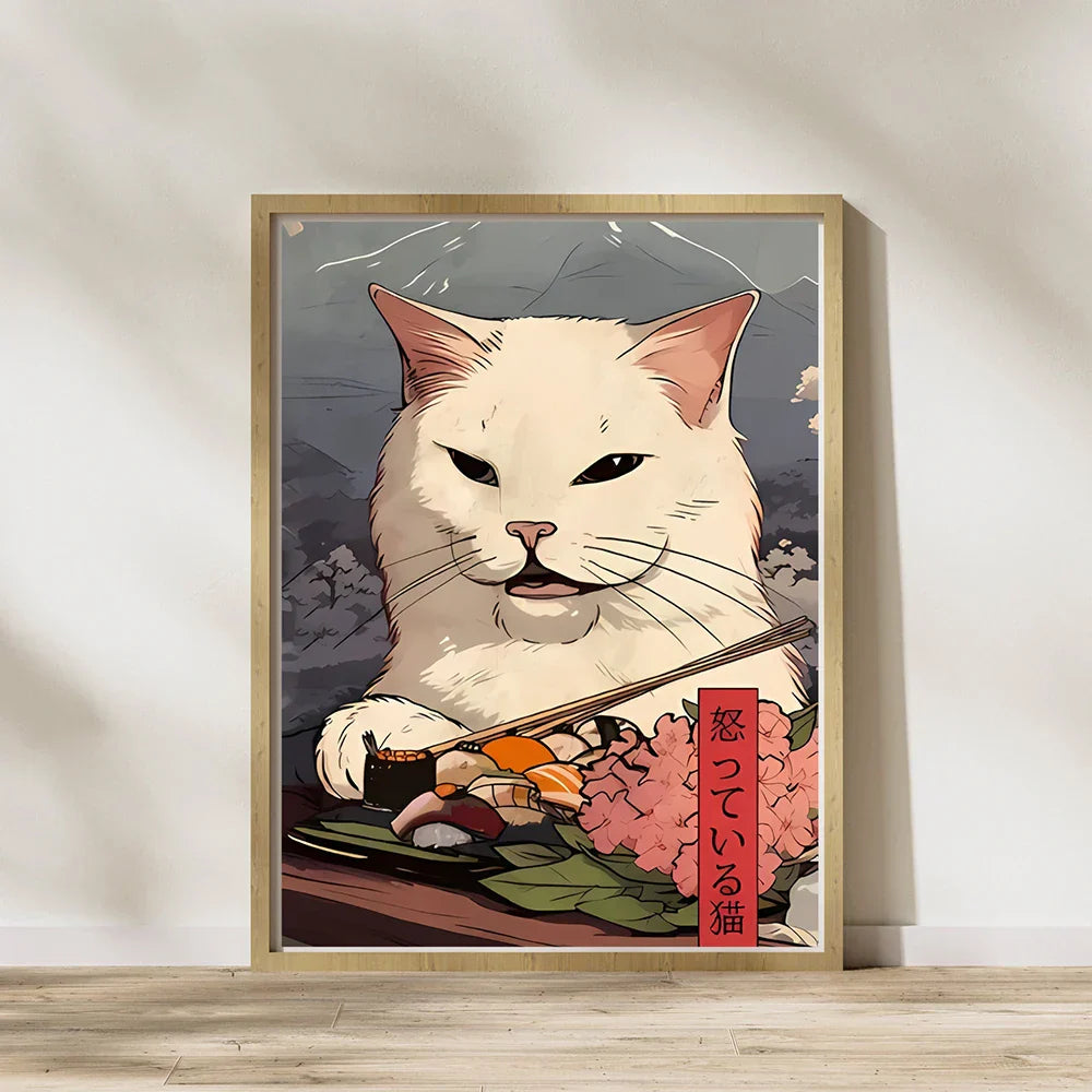 DecorBites™ Japanese Cat Ramen Canvas Wall Art