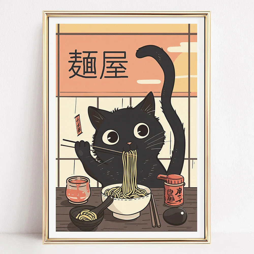 DecorBites™ Japanese Cat Ramen Canvas Wall Art