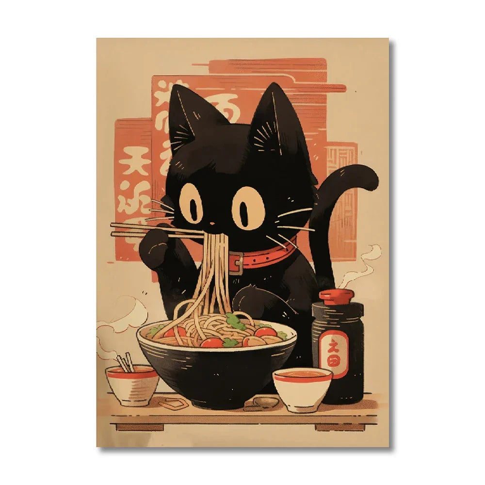 DecorBites™ Japanese Cat Ramen Canvas Wall Art