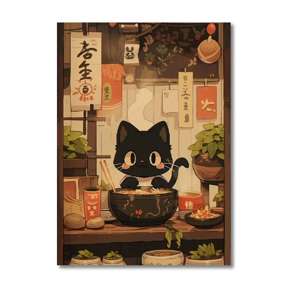 DecorBites™ Japanese Cat Ramen Canvas Wall Art