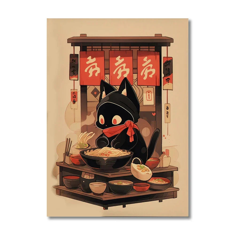 DecorBites™ Japanese Cat Ramen Canvas Wall Art