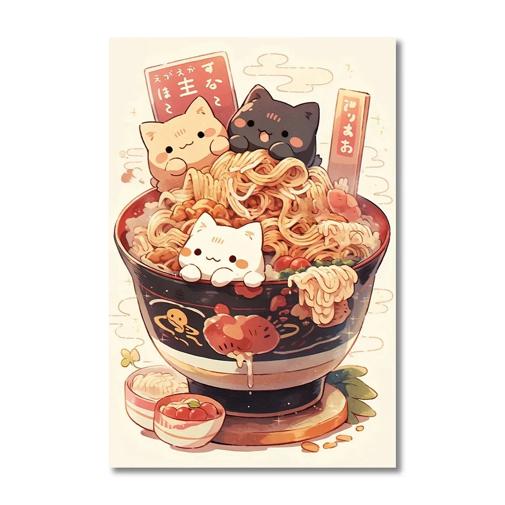 DecorBites™ Japanese Cat Ramen Canvas Wall Art