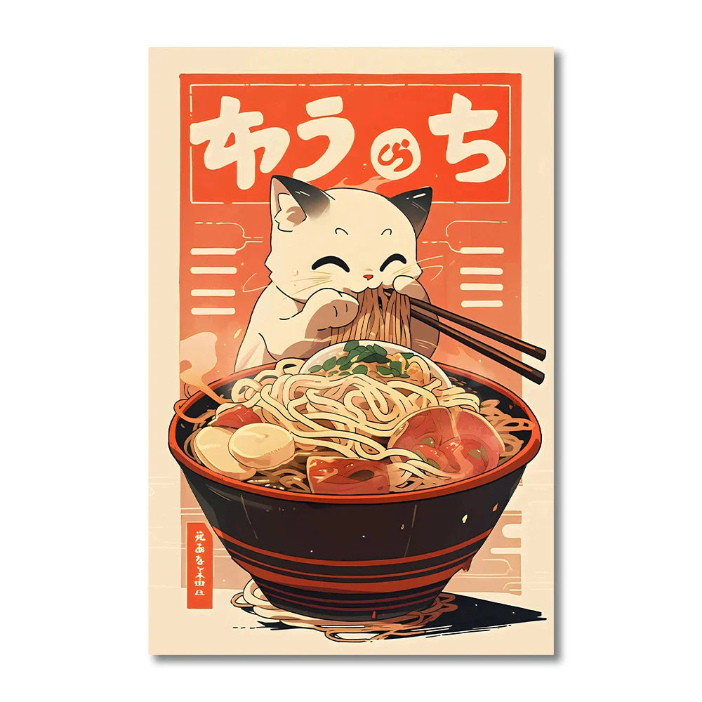 DecorBites™ Japanese Cat Ramen Canvas Wall Art