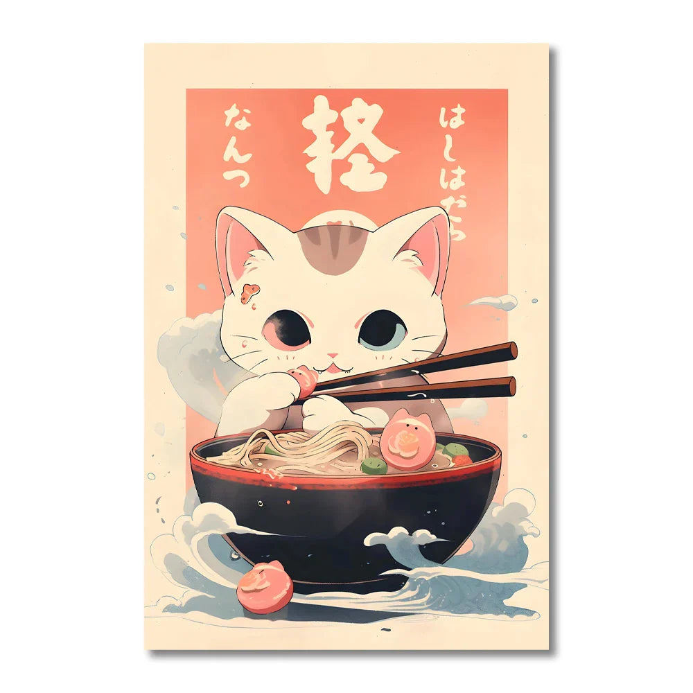 DecorBites™ Japanese Cat Ramen Canvas Wall Art
