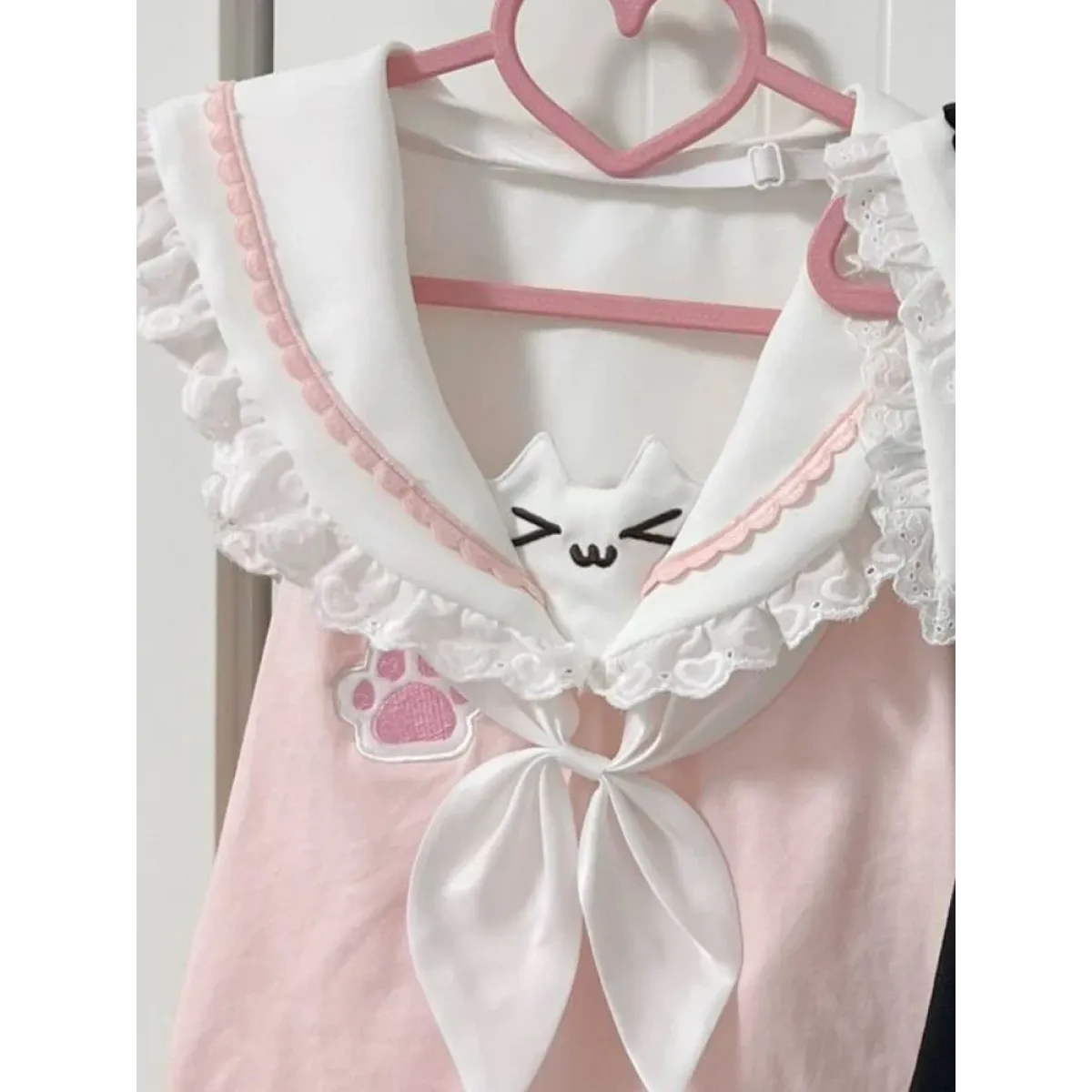 Kawaii Cat Lace Sailor Crop Top