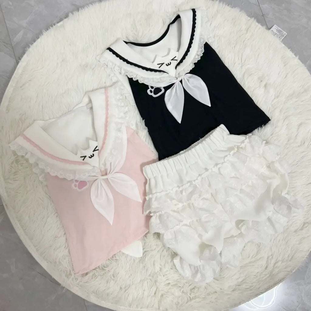 Kawaii Cat Lace Sailor Crop Top