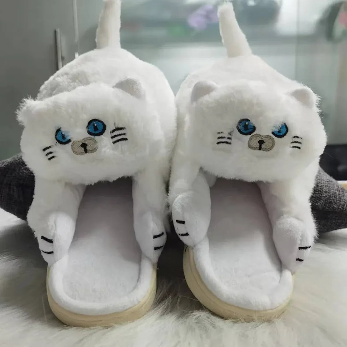 Kawaii Cat Winter Slippers for Women & Men