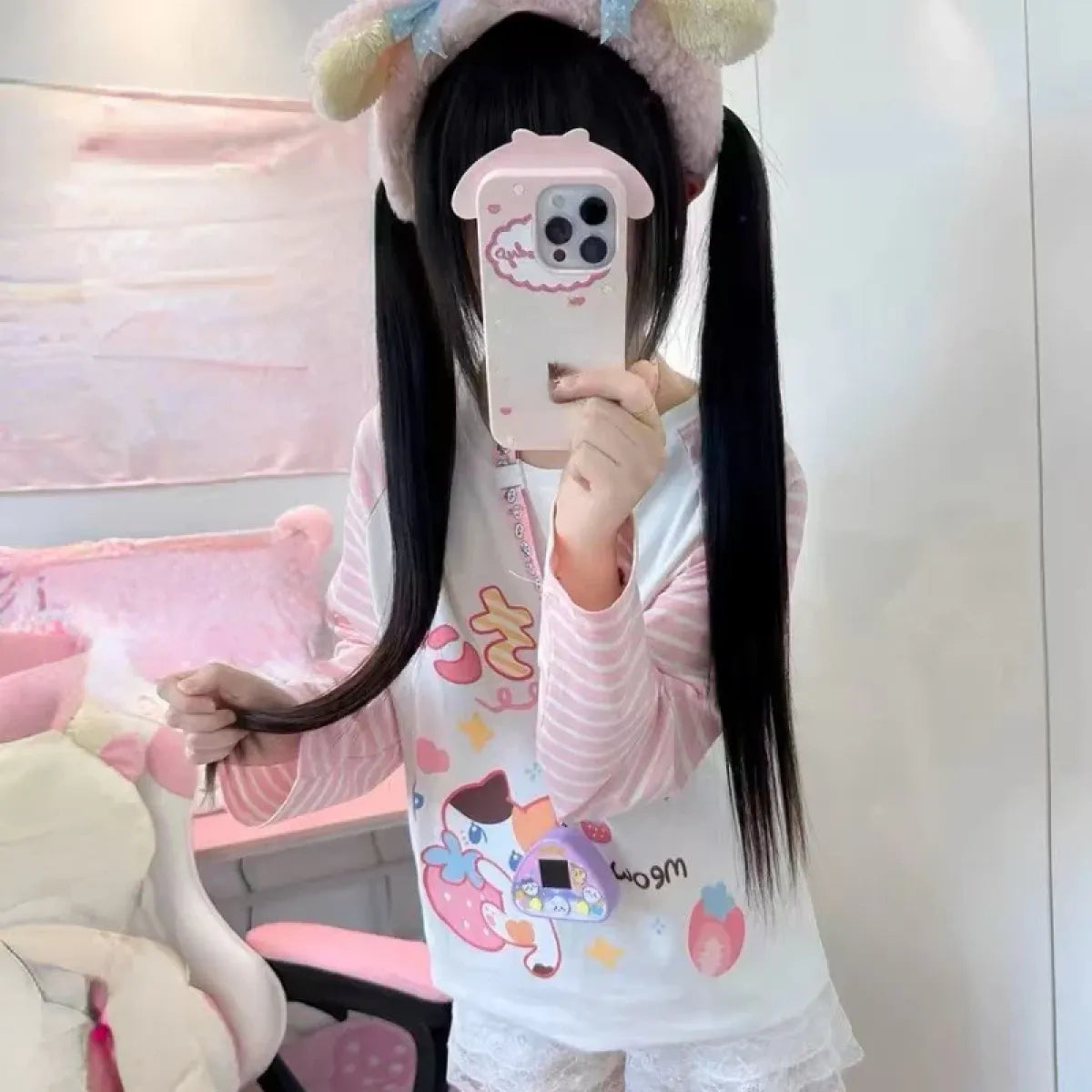 Pink Stripe Cartoon Print T-Shirt – Kawaii Harajuku Top