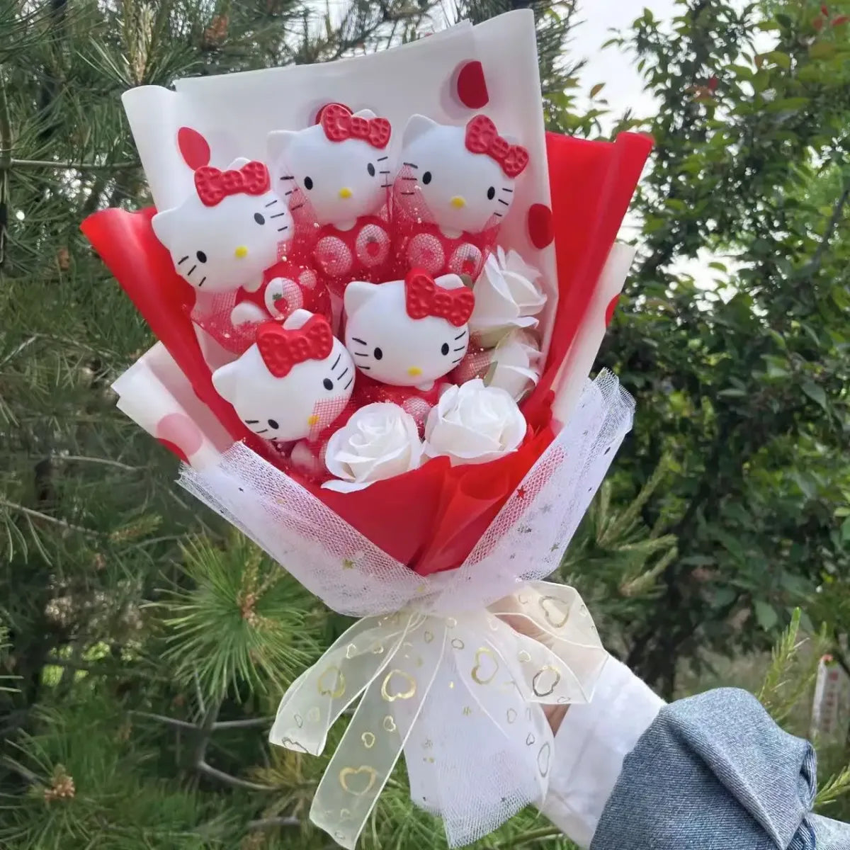 Kawaii Hello Kitty Plush Bouquet – Pink, Red & Purple Valentine's Gift