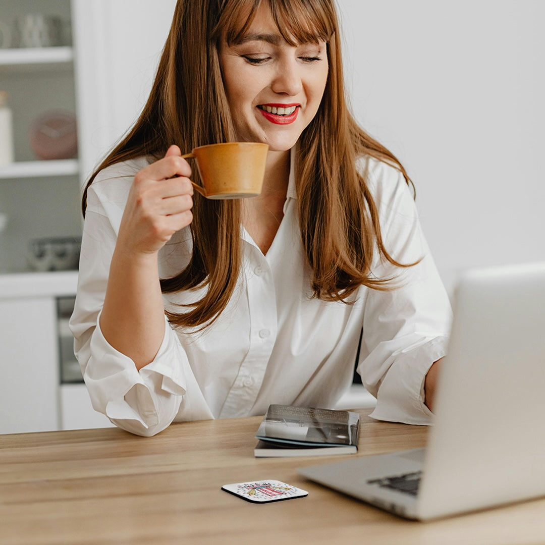 3dRose Dooni Designs Oriental Inspired Designs - Beautiful Japanese Pagoda with Pink Sakura and Bamboo Destiny Luck Kanji Symbols Asian Design - Coasters (CST_116193)