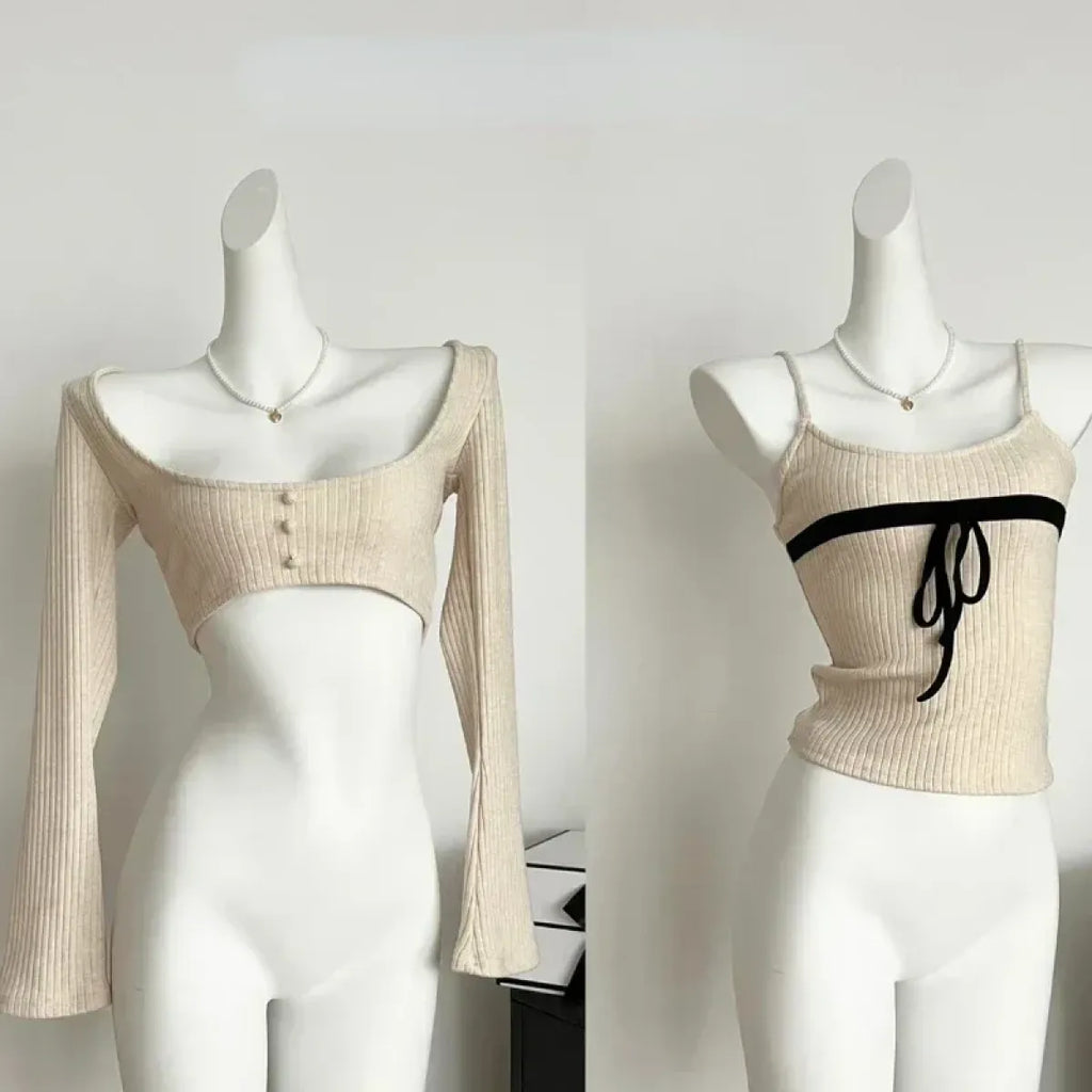 Gyaru Ribbed Knit Sweater Top