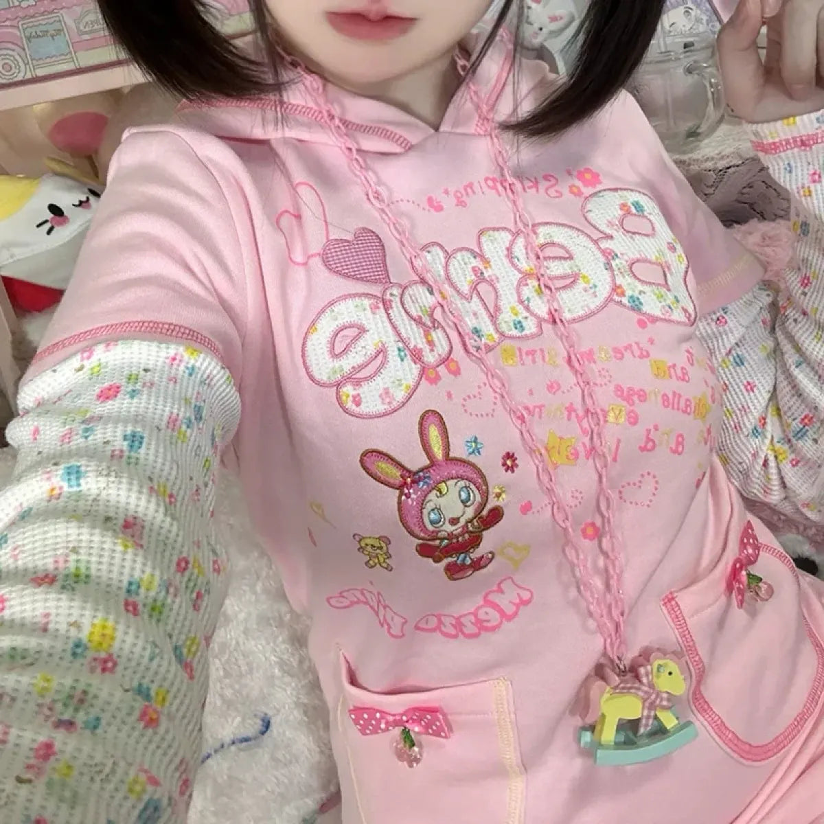 Kawaii Hoodie Dress – Y2K Fairycore Cartoon Print
