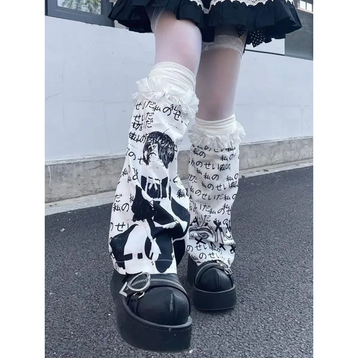Harajuku Punk Print Leg Warmers – Y2K Gothic Cosplay Sleeves