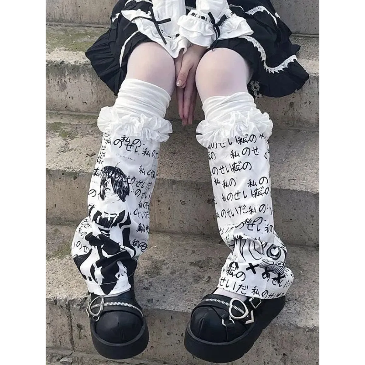 Harajuku Punk Print Leg Warmers – Y2K Gothic Cosplay Sleeves