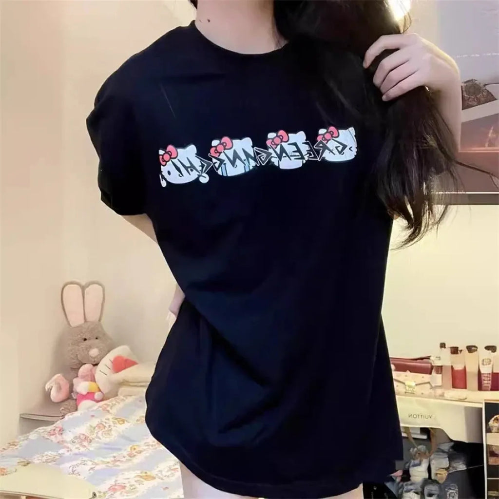 Kawaii Hello Kitty Harajuku Ullzang T Shirt Women Cute Anime Y2K Streetwear T-shirt Cartoon Fashion Summer Tshirt Female Girls